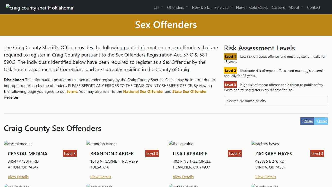 Sex Offenders Craig County Sheriff's Office