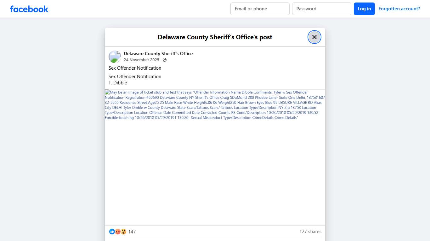 Sex Offender... - Delaware County Sheriff's Office Facebook